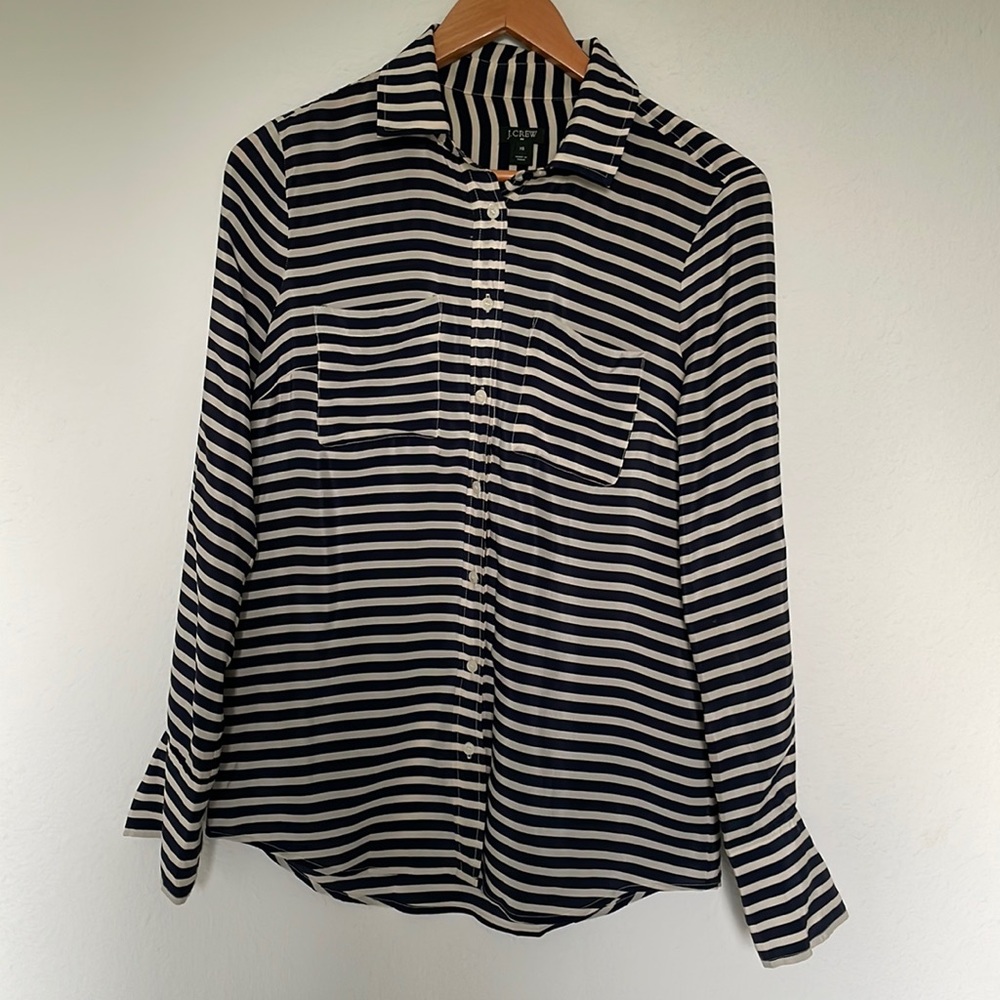 Jcrew Navy and White Stripe Blouse Size XS